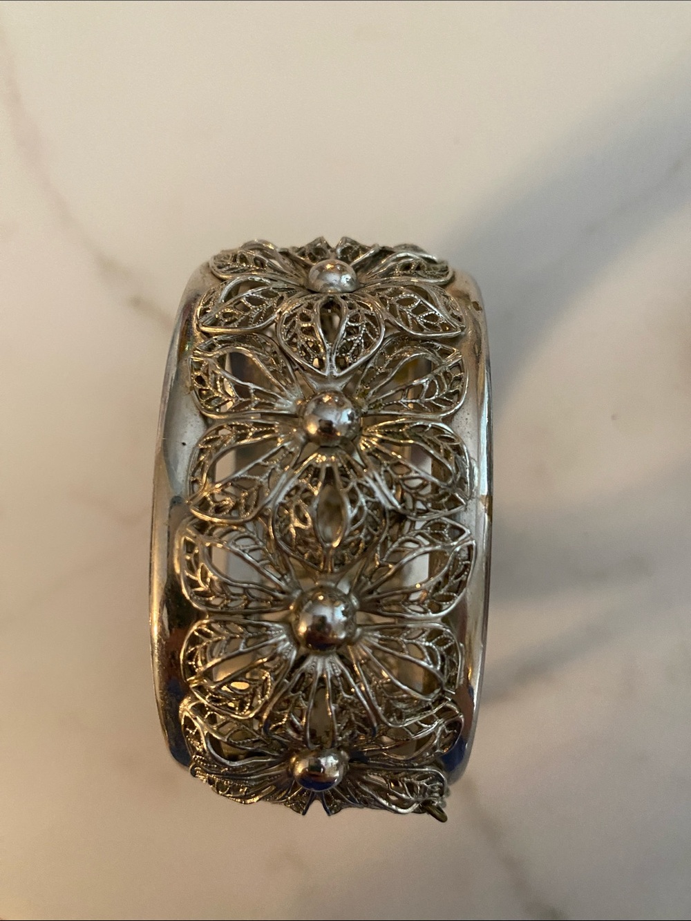Silver Filigree Flower Bangle Bracelet - Picture 8 of 8